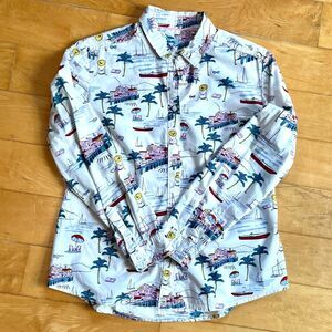 Boden Amalfi Coast Scenic Print Button Down Shirt | 6 Petite | 100% Cotton